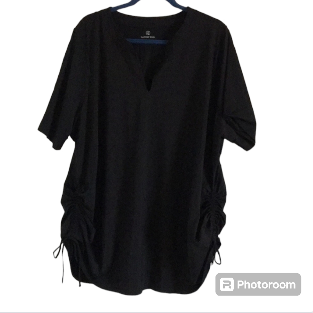 Land's End Black Short Sleeve Side Cinch V Neck Rashguard 3X